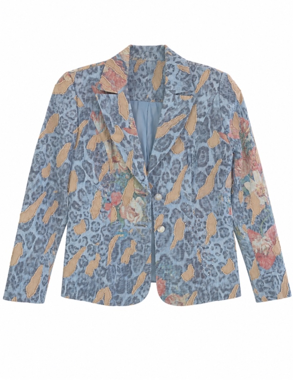 Vintage Ecaille Paris Blazer - Animal Print Rhinestone Floral Detail Y2K Cavalli